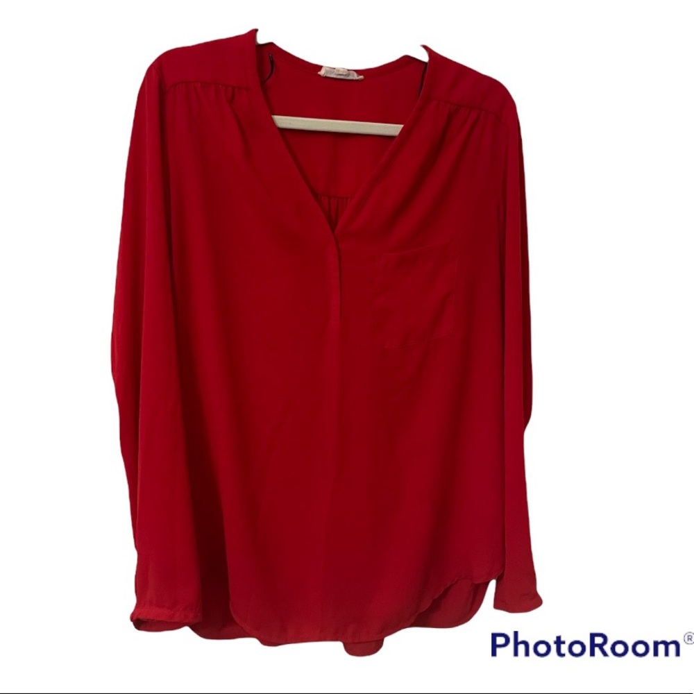 Red long sleeve work blouse